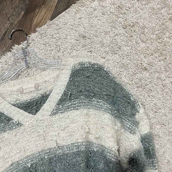 Altar'd State XS Earthy Boho Striped Distressed Pulled Thread Cropped Sweater - Picture 3 of 7